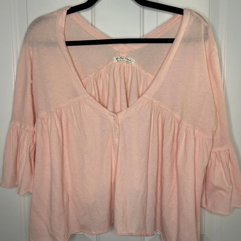 Free People Sweet Little Tee Pink Flounce Sleeve Top Size Small - Picture 5 of 8